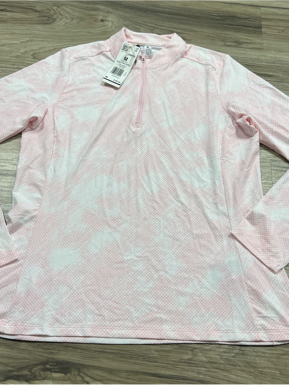 Adidas Ultimate365 Printed 1/4 Zip Mockneck Pullover Clear Pink Women Medium $80